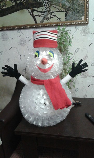 Снеговик из пластиковых стаканчиков своими руками - 56 фото